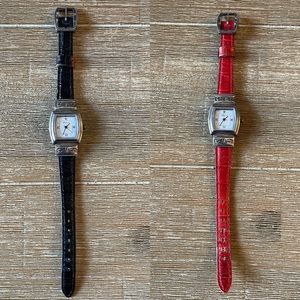 BRIGHTON silver black, red reversible leather band